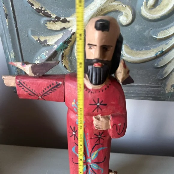 Vintage carved painted wood st Francis statue with bird folk art - Picture 6 of 12